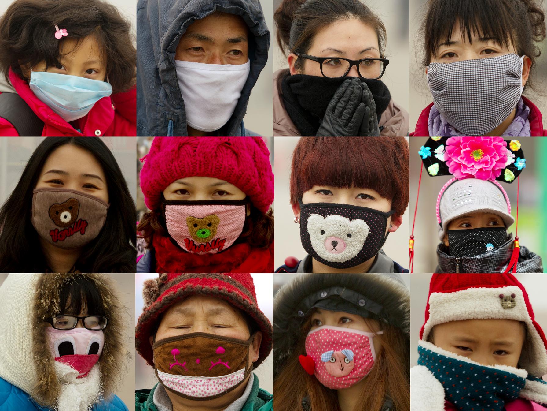 kolorowe maski noszone przez azjatów