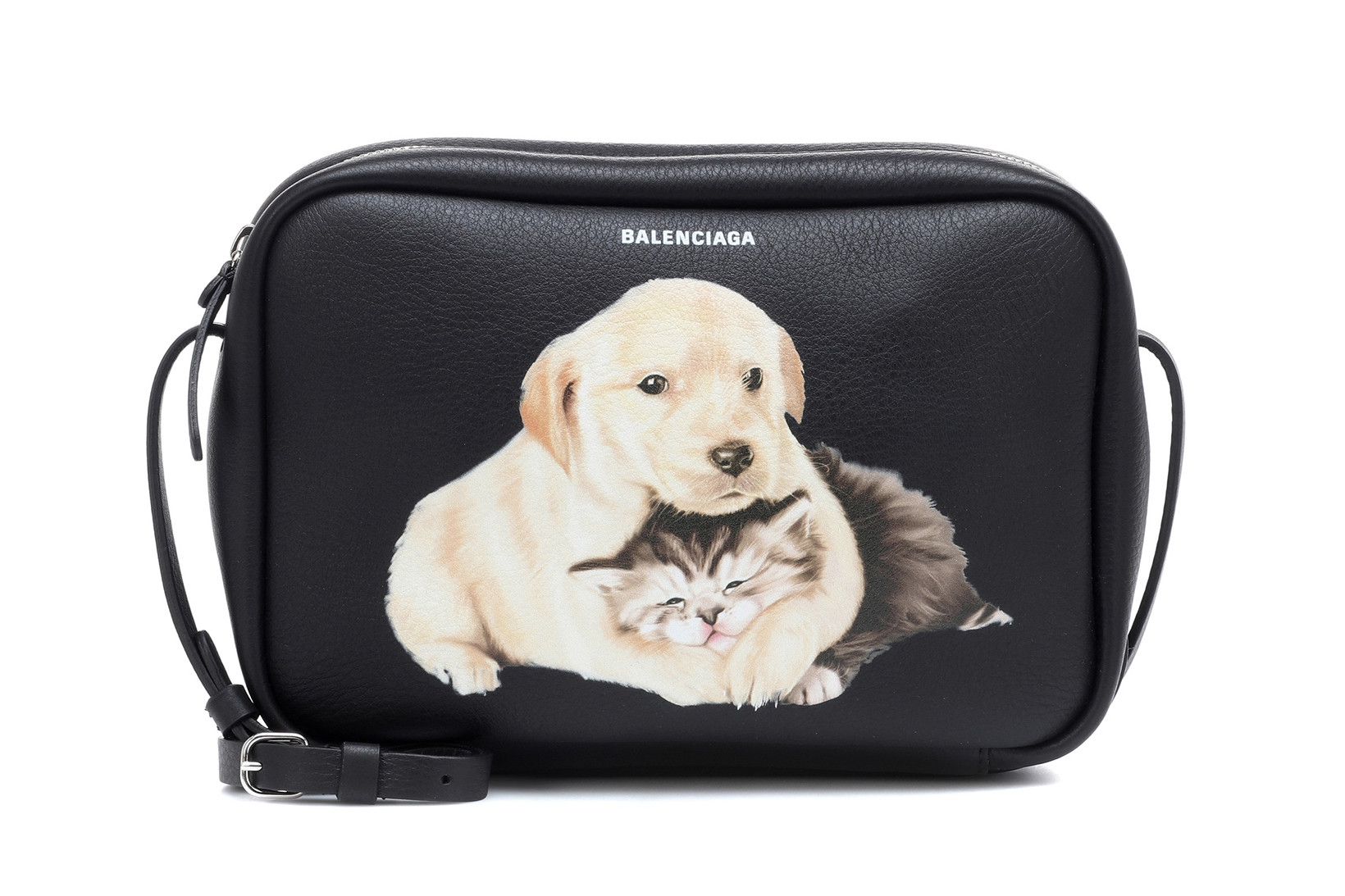 Czarna torebka z printem z kotem i psem