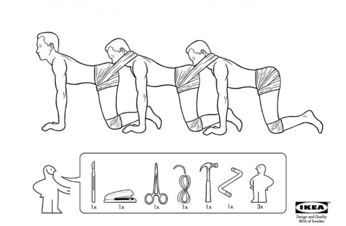Instrukcja obsługi złożenia Ludzkiej Stonogi stylizowana na instrukcję z IKEA