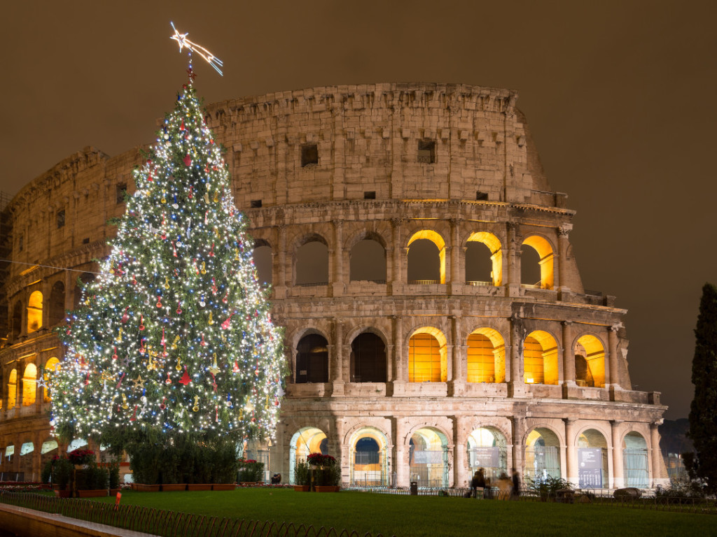 Christmas Tree in Colosseum square, Rome Italy