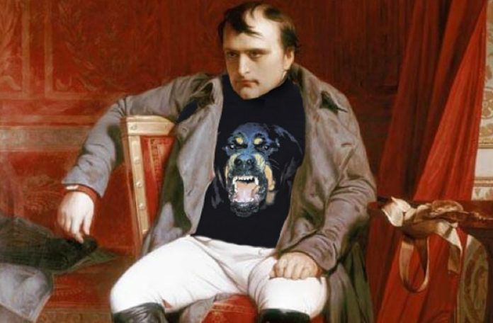 Obraz Napoleona ubranego w bluze z psem