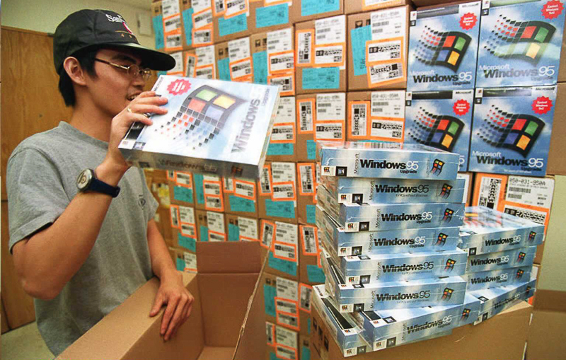 A computer wholesale distributor piles u