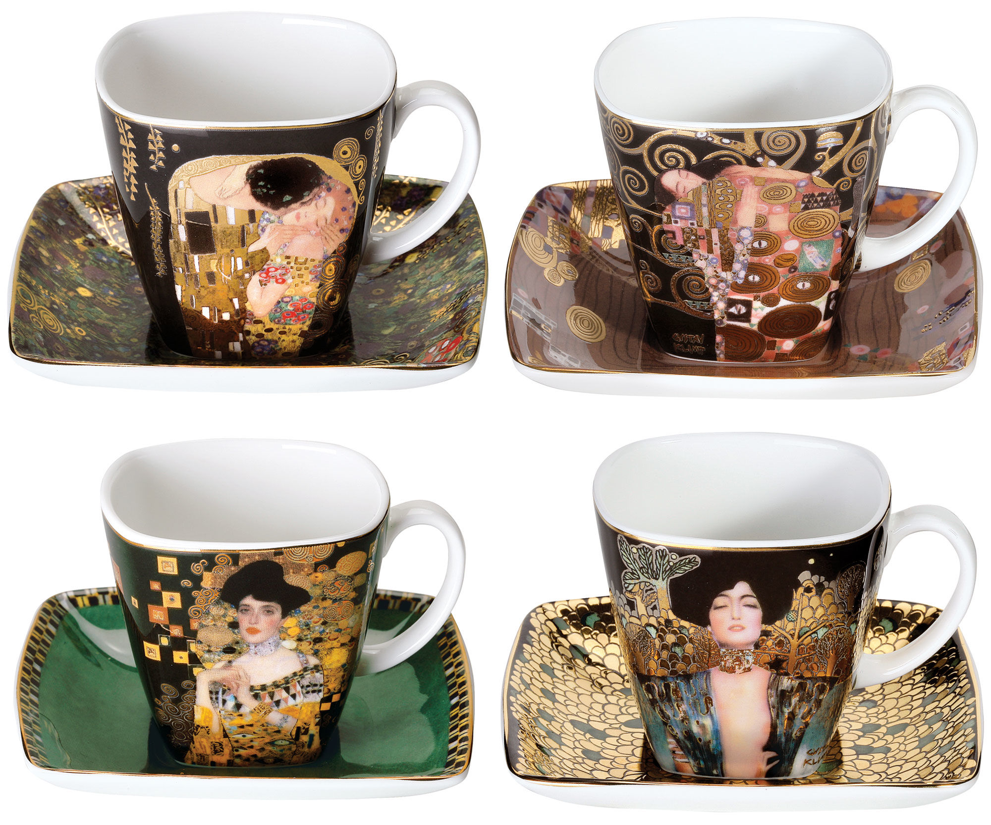 Cztery kubki z reprodukcjami obrazów Gustawa Klimta