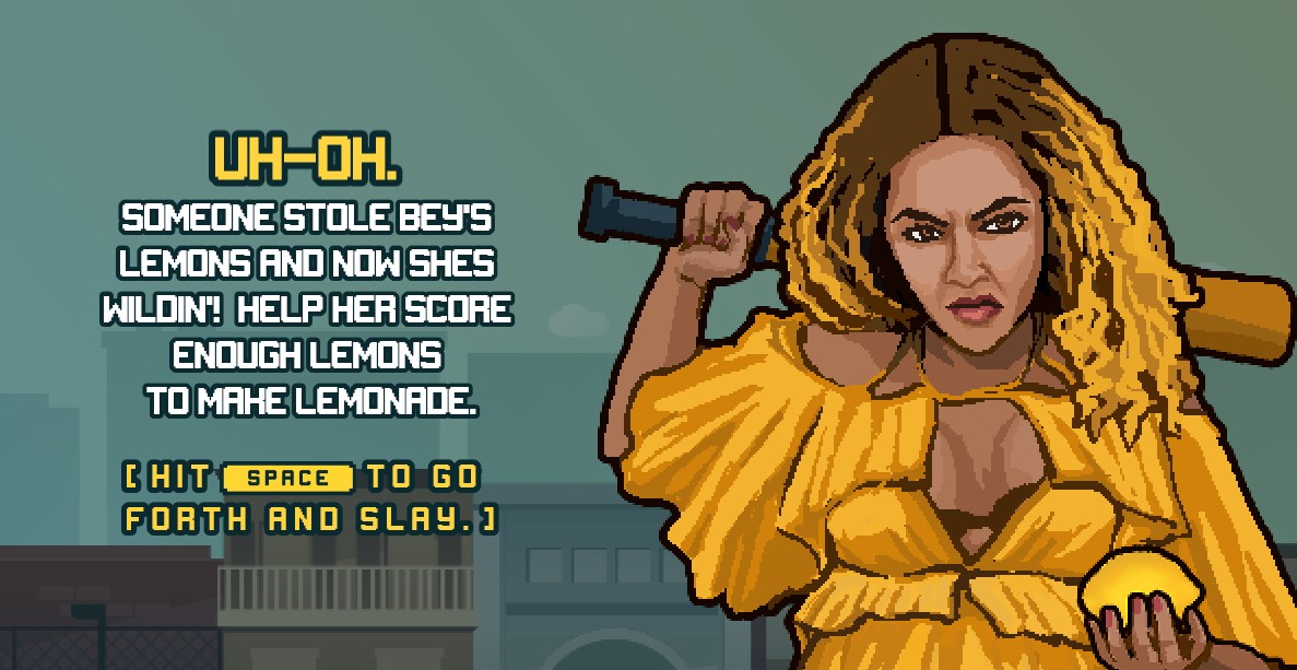 Pikselowa Beyonce trzymająca w ręku cytrynę
