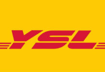 Logo YSL wklejone w logo firmy kurierskiej DHL