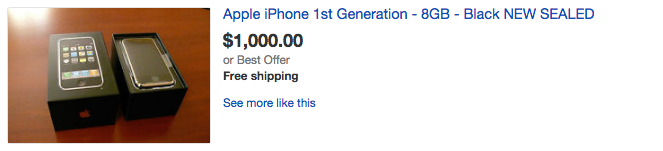 Zrzut ekranu z aukcji z telefonem iPhone 2G