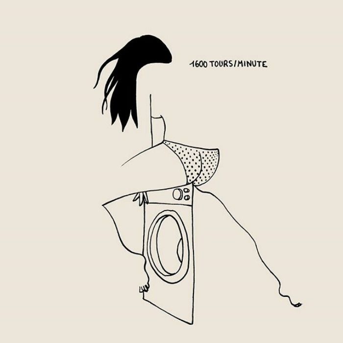 Rysunek przedstawijący dziewczynę siedzącą na pralce