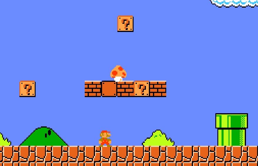 Kadr z pikselowej gry komputerowej Mario
