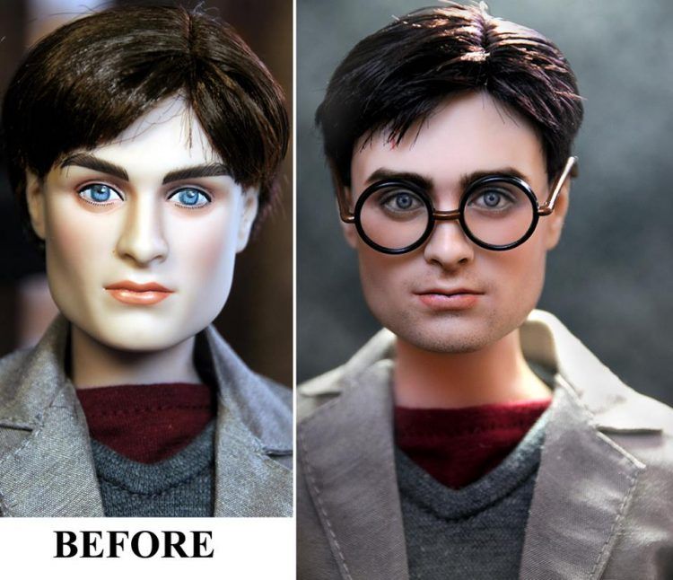 Lalka Harrego Pottera mężczyzna w okularach i szarej kurtce