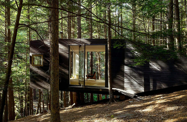Drewniany dom w środku lasu
