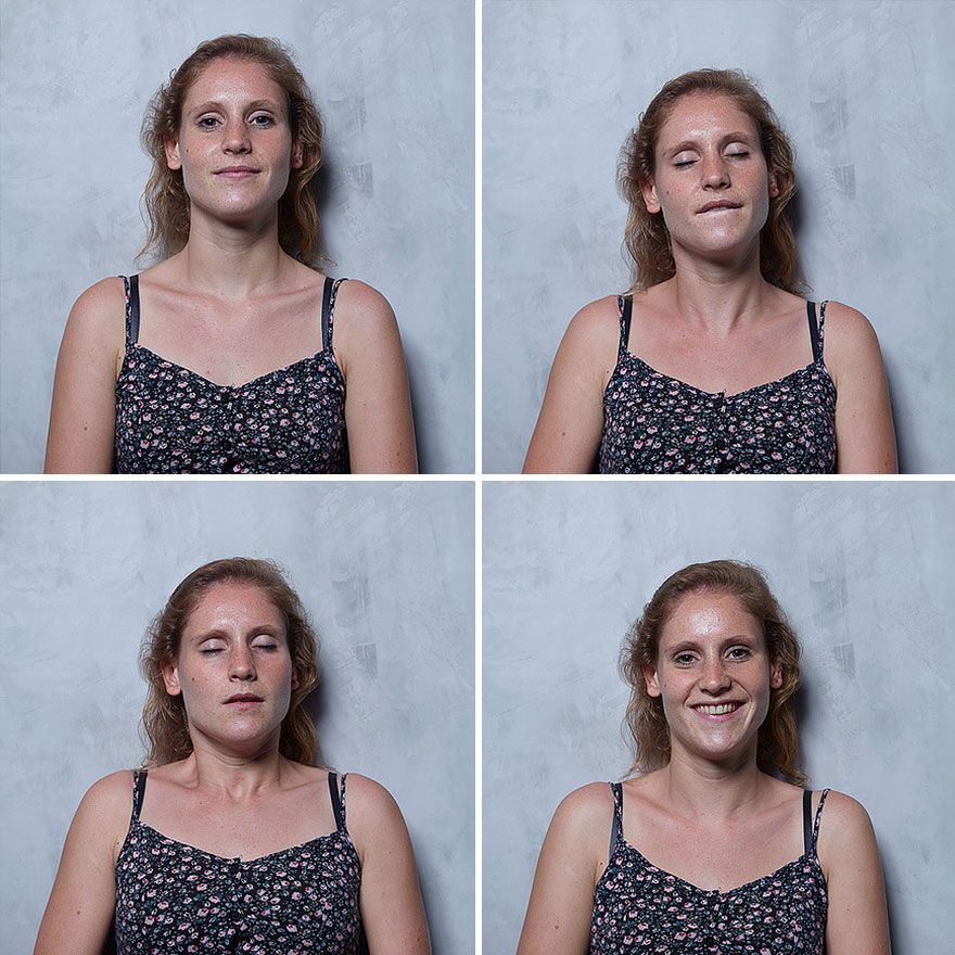 Cztery ujęcia kobiety przed, w trakcie i po orgazmie