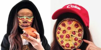 Dziewczyna z dwoma makijażami: pizza i hamburger