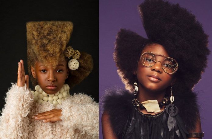 Dwa zdjęcia przedstawiające dwie dziewczynki z afro na głowie