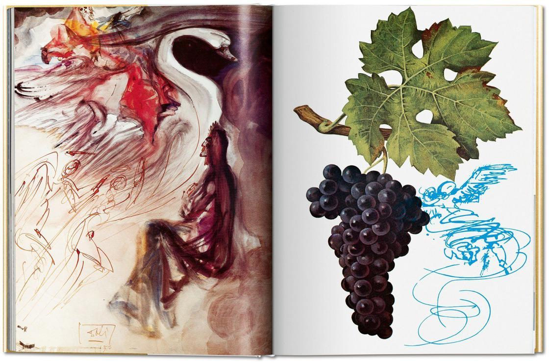 Dwie strony z książki o winach Salvadora Dalego