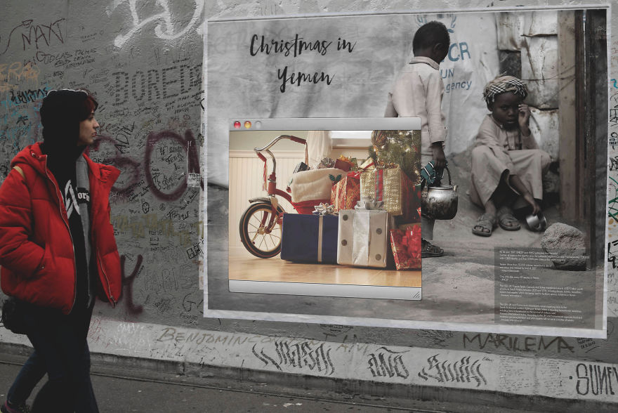 I Made Billboards To Spark A Light On The Humanitarian Crisis In Yemen Which Become HELL On Earth Video 5a34515992428 880 Radosne święta, ale dla kogo? Polski artysta pokazuje na ulicach Berlina serię drastycznych billboardów