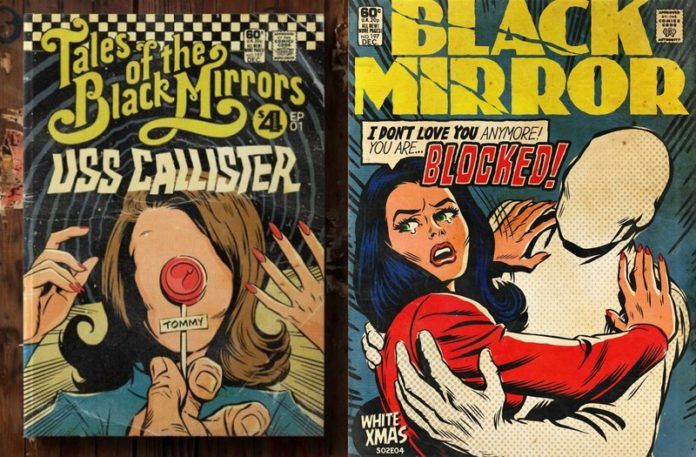 Dwie okładki komiksu Black Mirror