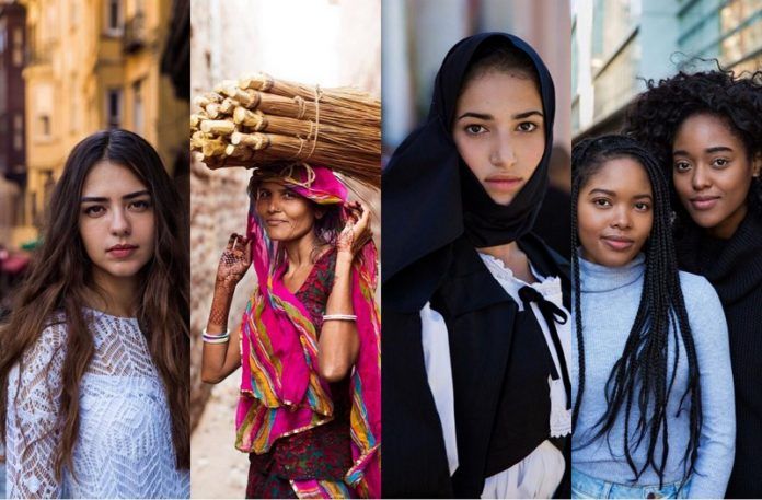 Cztery zdjęcia kobiet różnych ras