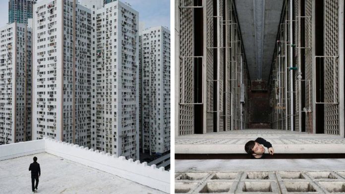 Dwa zdjęcia przedstawiające Hong Kong