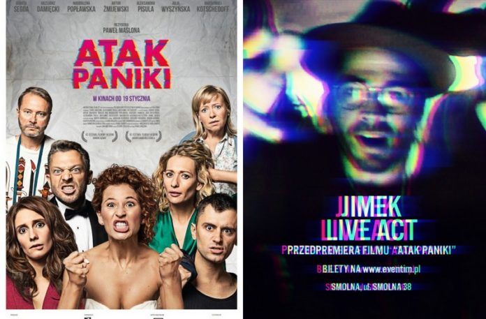 Plakaty zapowiadające film Atak Paniki i imprezę na Smolnej