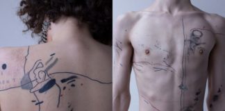 Dwa zdjęcia przedstawiające abstrakcyjne tatuaże