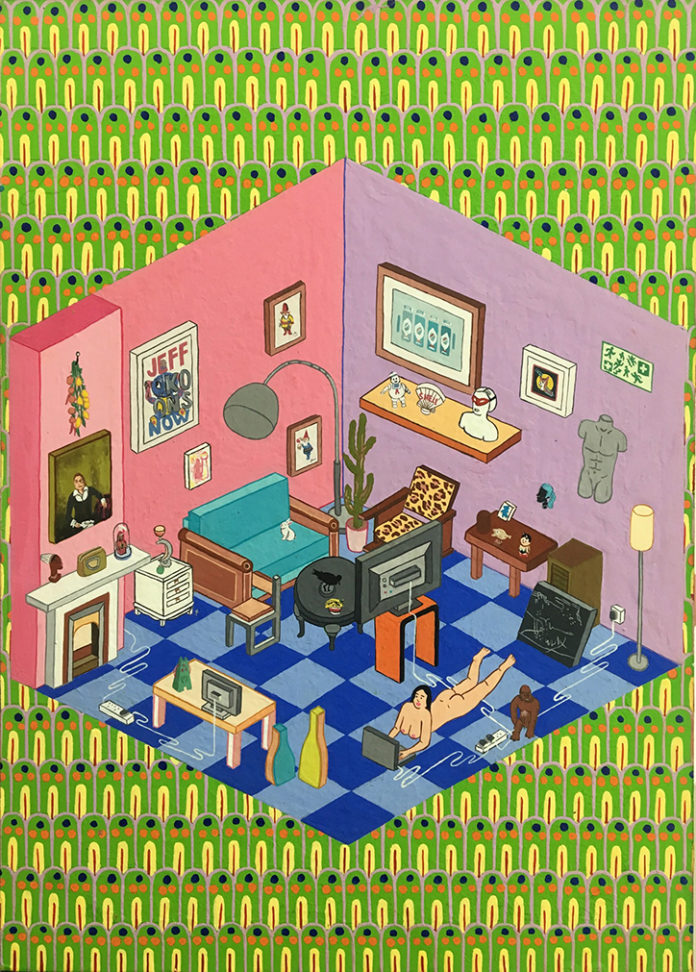 obraz przedstawiajacy kolorowy pokoj z duza iloscia detali