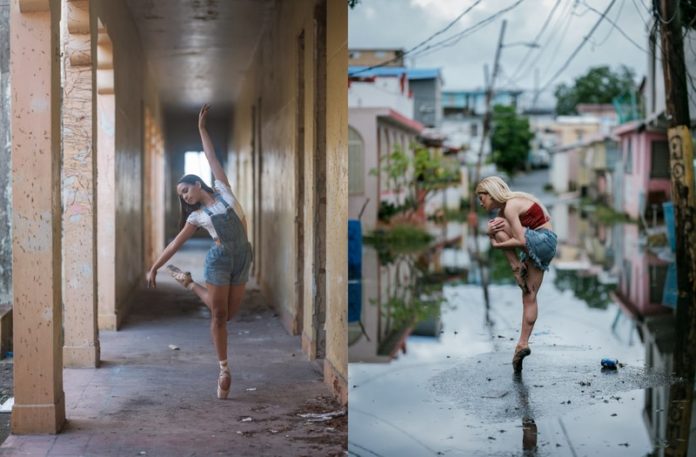 Dwie baletnice tańczące na ulicy