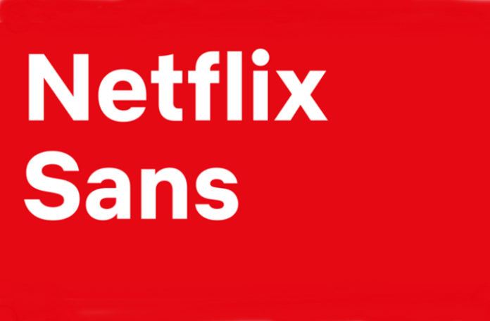 Na czerwonym tle widoczny jest napis Netflix Sans