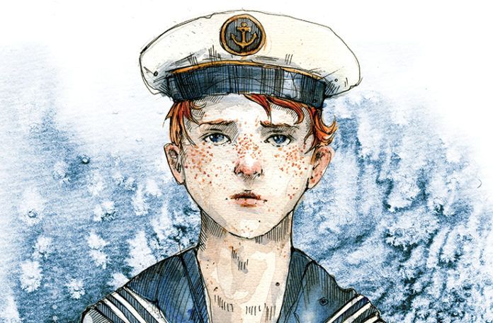 Rysunek przedstawiający chłopca w marynarskim ubraniu