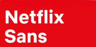 Na czerwonym tle widoczny jest napis Netflix Sans