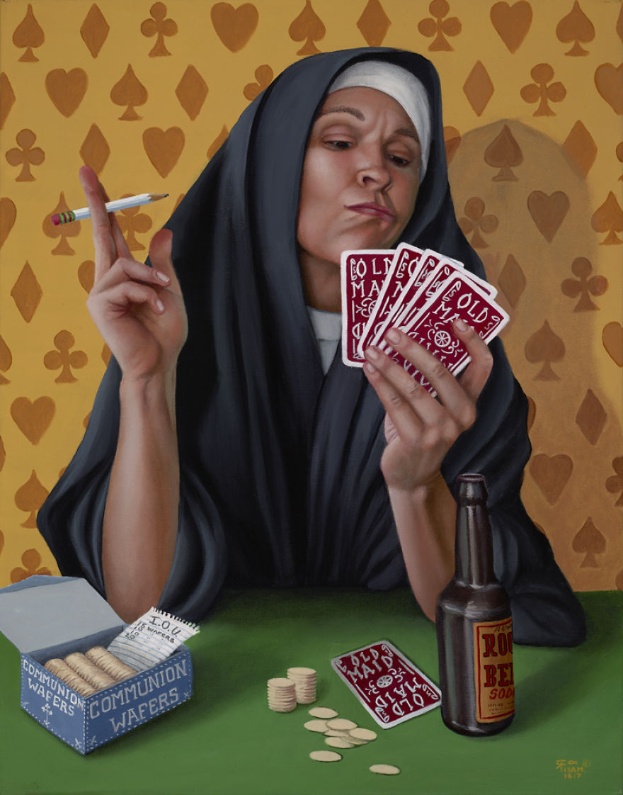 Bad Habits Are Hard to Break Acrylic on Canvas 24x30 2014 5ac7c7e3f1e5e 880 Malarka stworzyła kontrowersyjne obrazy grzeszących zakonnic