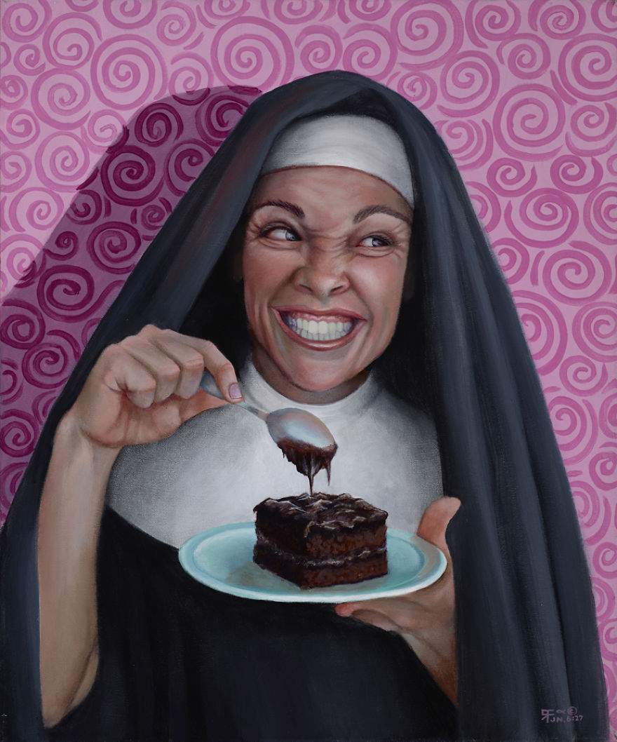 Sister Doris and the Devils Food Acrylic on Canvas 0 18x24 2014 5ac7c7ff636fa 880 Malarka stworzyła kontrowersyjne obrazy grzeszących zakonnic