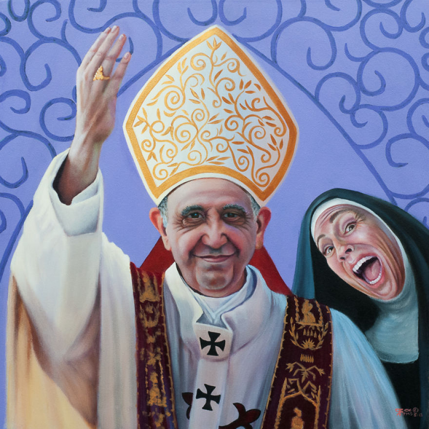 Sister Phoebe was a Photo Bomber Acrylic on Canvas 30x30 2014 5ac7c80e58f99 880 Malarka stworzyła kontrowersyjne obrazy grzeszących zakonnic