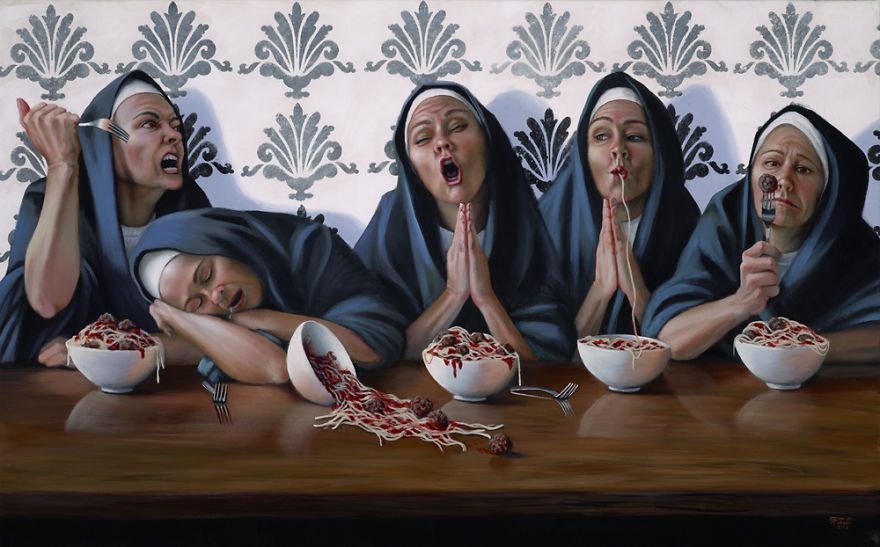 After Lent Sister Linda Prayed Long and Loud Acrylic on Canvas 24x48 2014 5ac7c7dd81f37 880 Malarka stworzyła kontrowersyjne obrazy grzeszących zakonnic
