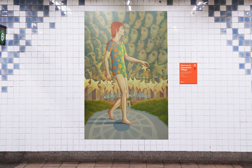 Obraz przedstawiający Davida Bowiego na stacji metra