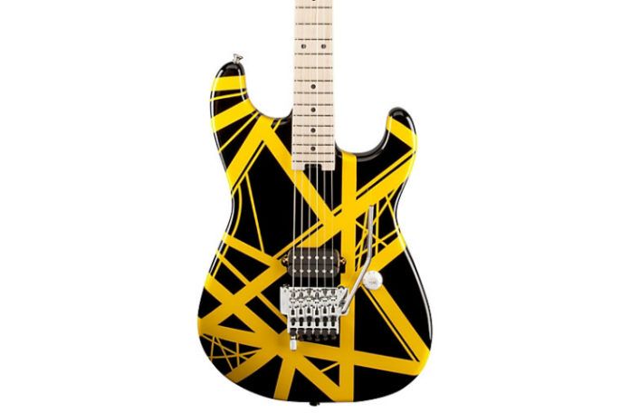 Czarna gitara w żółte paski