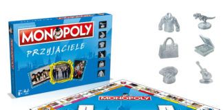 Pudełko, plansza i pionki z gry Monopoly Przyjaciele