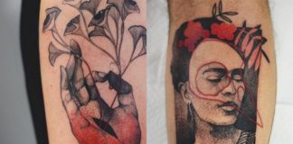 Dwa tatuaże: na jednym z dłoni wyrastają kwiaty, na drugim widzimy Fridę Kahlo