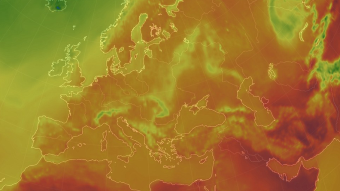 Mapa przedstawiająca upał w Europie