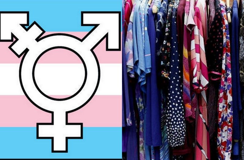 Flaga transgender i ubrania w szafie