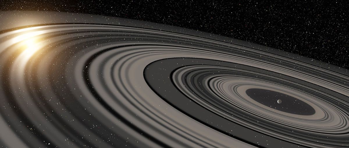 wizualizacja planety z dużą ilością pierścieni