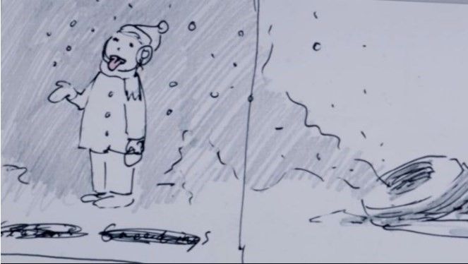 Rysunek Banksy'ego przedstawiający dziecko łapiące śnieg na język