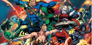 Kadr z komiksu DC Comics z superbohaterami