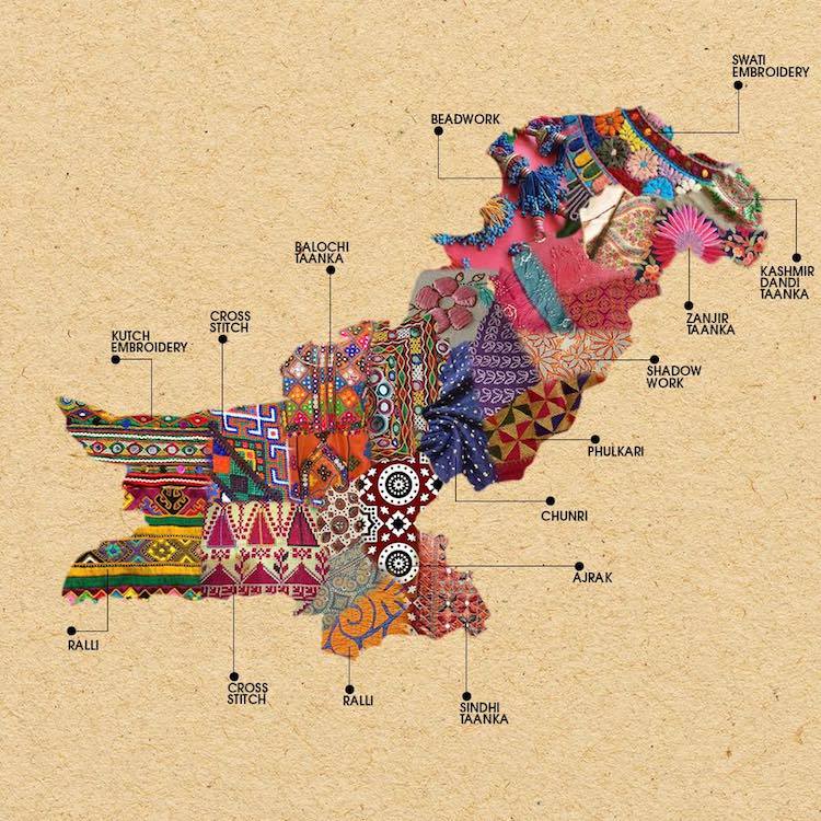 Mapa Indii z tkaninami