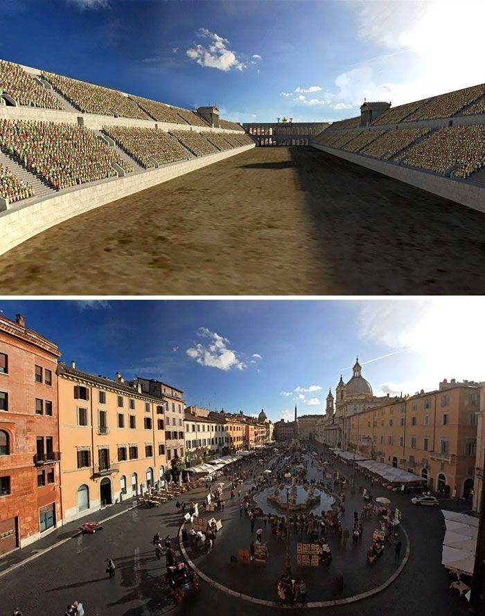 before after roman buildings structures 5c99f4f54629f 700 6 najsłynniejszych miejsc w Rzymie 2000 lat temu i dzisiaj
