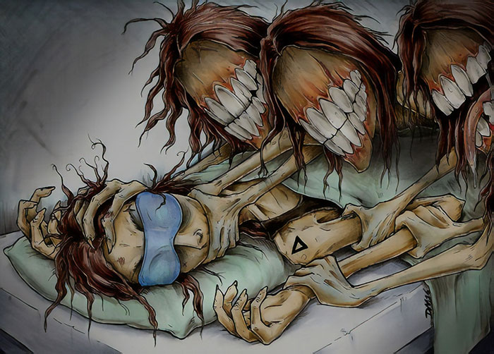 drawings inspired by sleep paralysis hallucinations 30 5c74fce75dca0 700 Ilustracje ukazujące horror, jaki przeżywa osoba doświadczająca paraliżu sennego