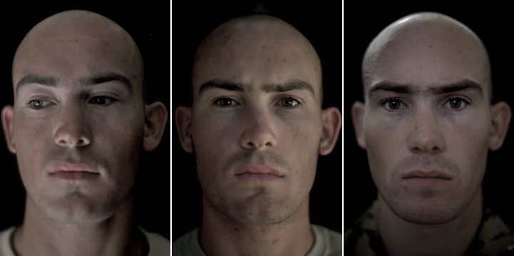 Trzy zdjęcia tego samego mężczyzny przed, w trakcie i po wojnie