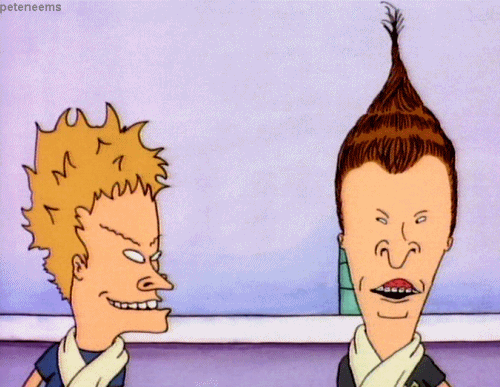 Animowany gif przedstawiający dwójkę rysunkowych bohaterów Beavis & Butt-head
