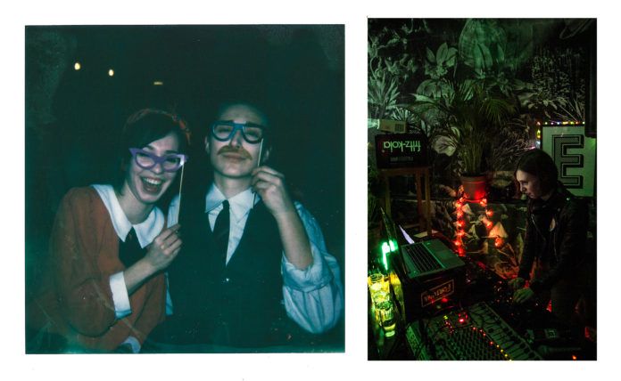 Kolaż: na jednym zdjęciu para ze śmiesznymi okularami, na drugim, dziewczyna za dekami Djskimi