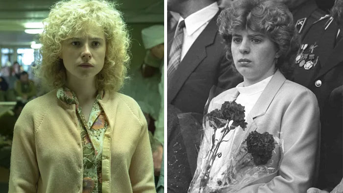 Jessie Buckley As Lyudmila Ignatenko Vasilys Wife 12 zdjęć porównujących bohaterów serialu „Czarnobyl” z prawdziwymi postaciami