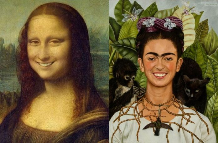 Mona Lisa i Frida Khalo z uśmiechem